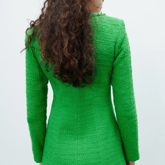 ZARA  Small Kelly Green Tweed Dress with Crystal Buttons - Picture 8 of 9